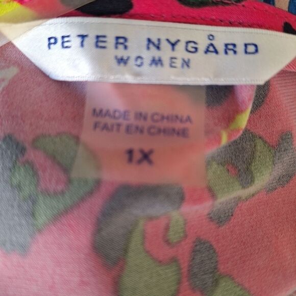 Peter Nygard Womens Tunic Top 3/4 Sleeve Floral Faux Wrap Pink Leopard Spots 1X - Picture 3 of 11